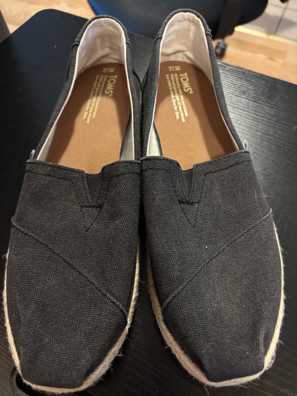 TOMS Women’s Size 12 Black Canvas Alpargata Espadrille Slip-On Shoes